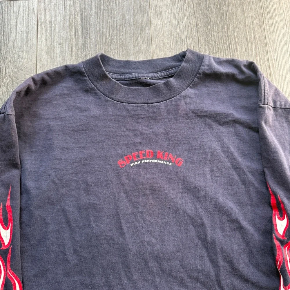 90s Crazy Speed King High Performance Mens S Navy Long Sleeve Flame Tee